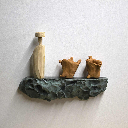 Clay, wood, jesmonite, 20 x 28 x 6cm, 2019.