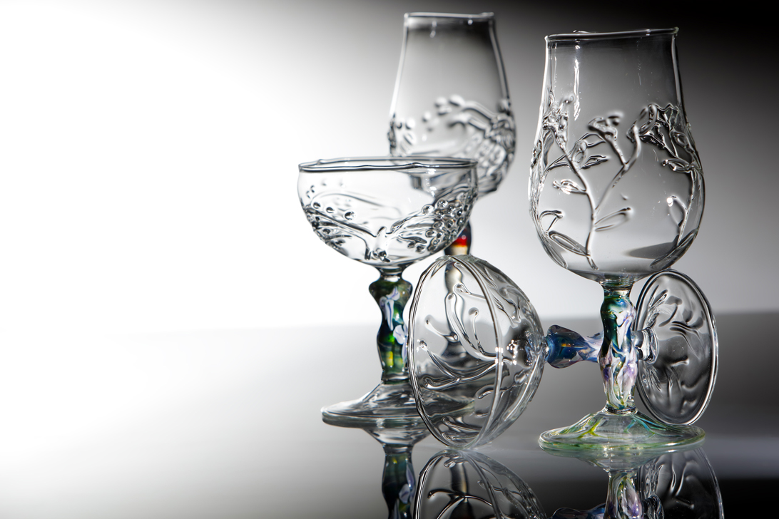 Group of glasses (wine, champagne coupe). Height from 12 to 20cm.